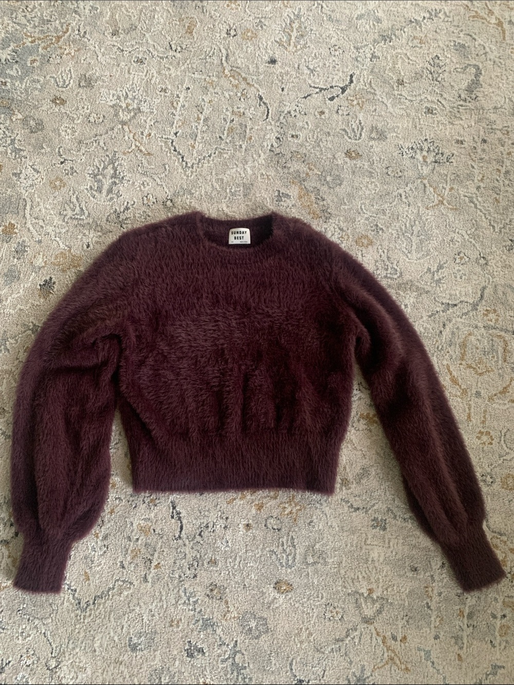 Aritzia: Sunday Best Plush Crewneck Sweater in Burgundy